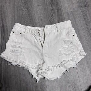 White Distressed Denim Shorts